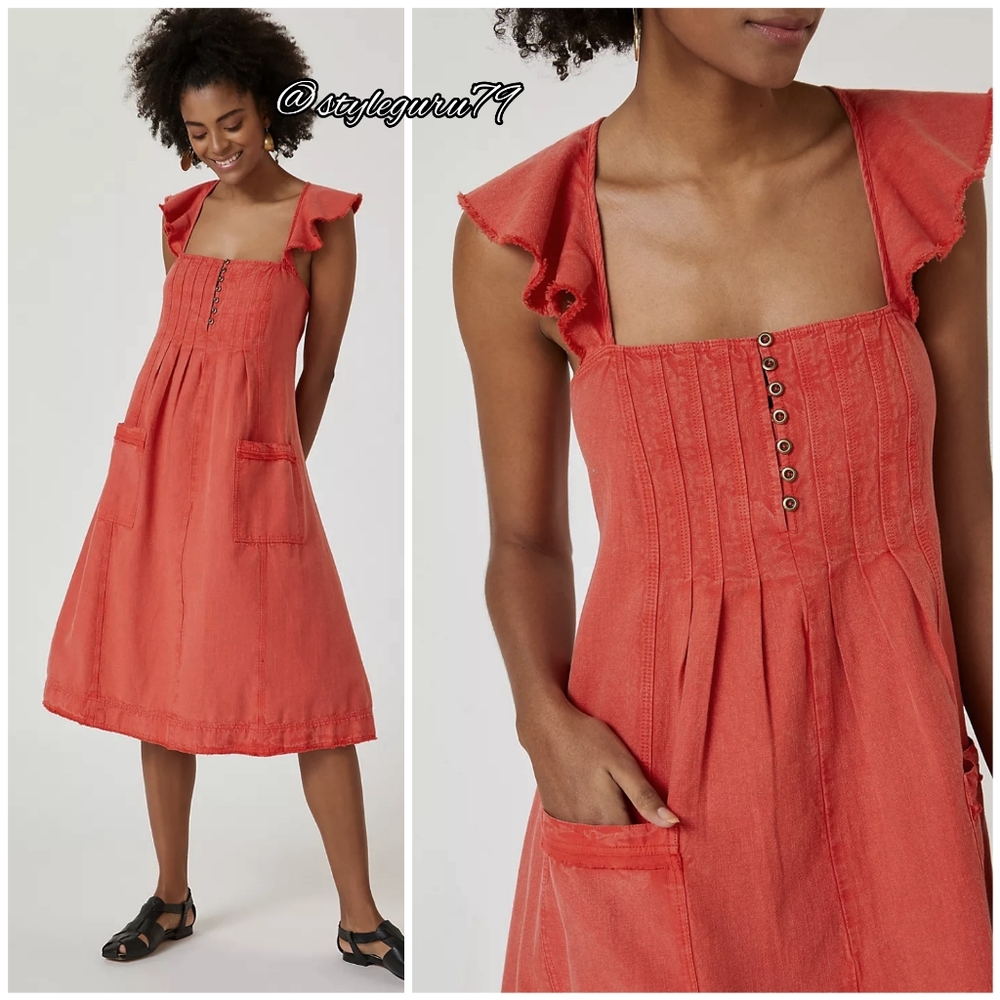Anthropologie Coral Button-Front Dress